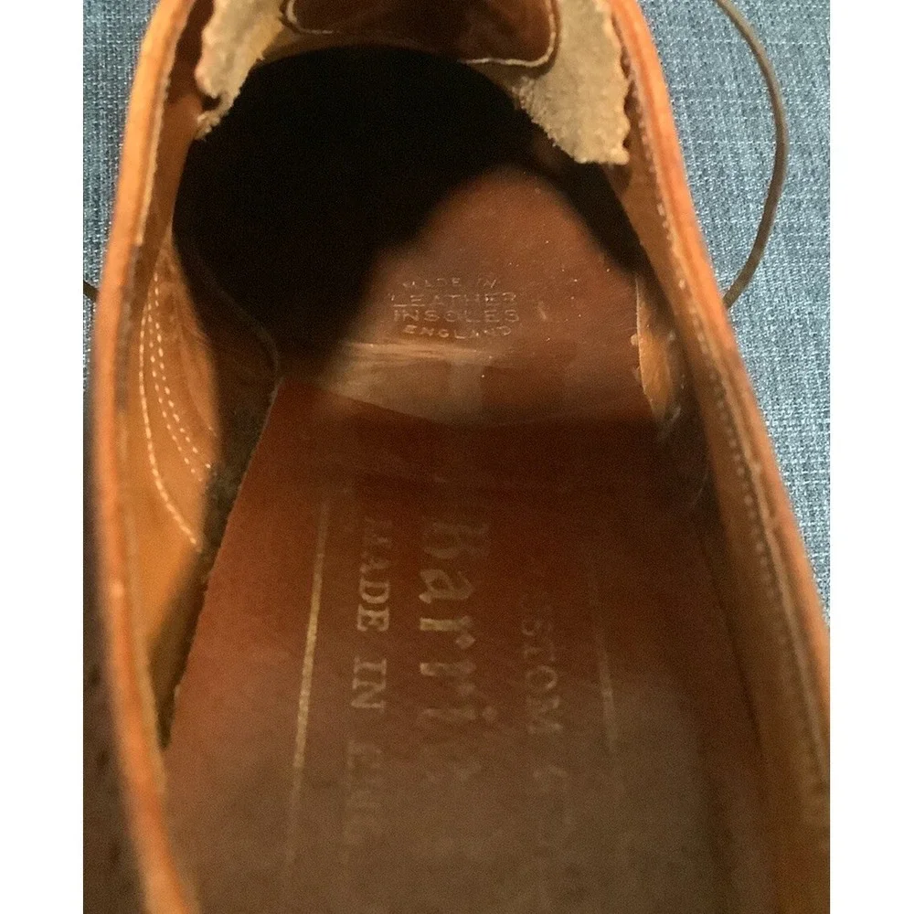 BARRIE LTD HANDCRAFTED ENGLAND MADE BRITISH TAN TOOLED CAP TOE OXFORD SHOES 9